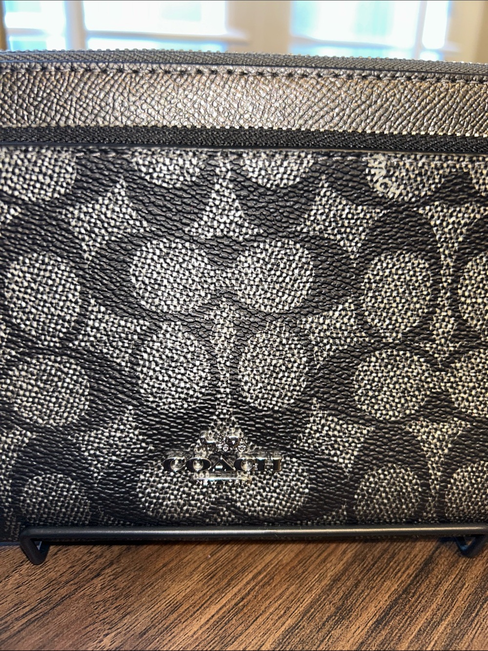 Coach Metallic Silver and Black Signature Double Zip Wristlet- EUC - Picture 2 of 10
